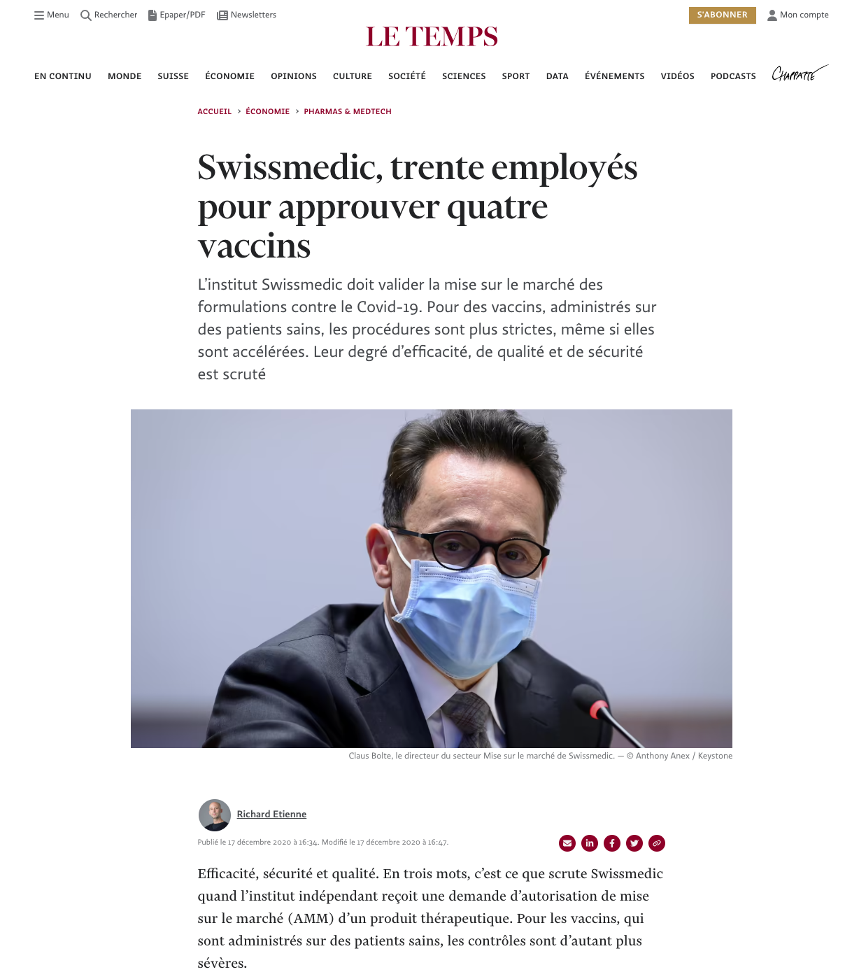 LE TEMPS_2020-12_Swissmedic, trente...vaccins_image