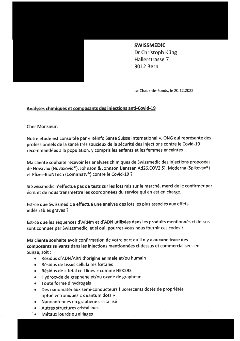 LETTRE RSSI-Avocat_2022-12-20_Courrier Swissmedic composants injections_Redacted COVER