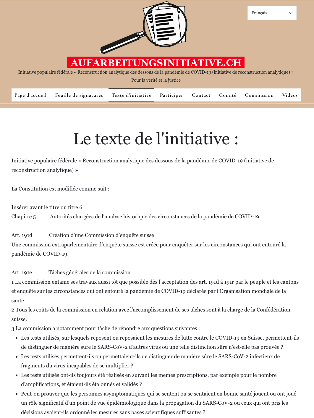 Le texte de l'initiative CH COVID