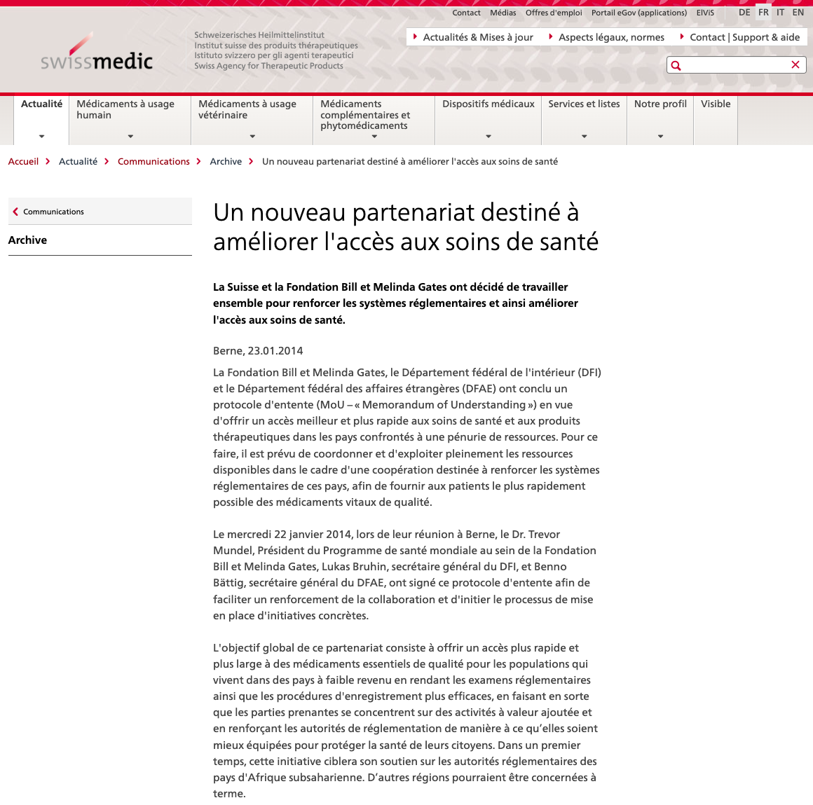 Swissmedic Partenaire 2014 Bill and Melinda Gates Foundation
