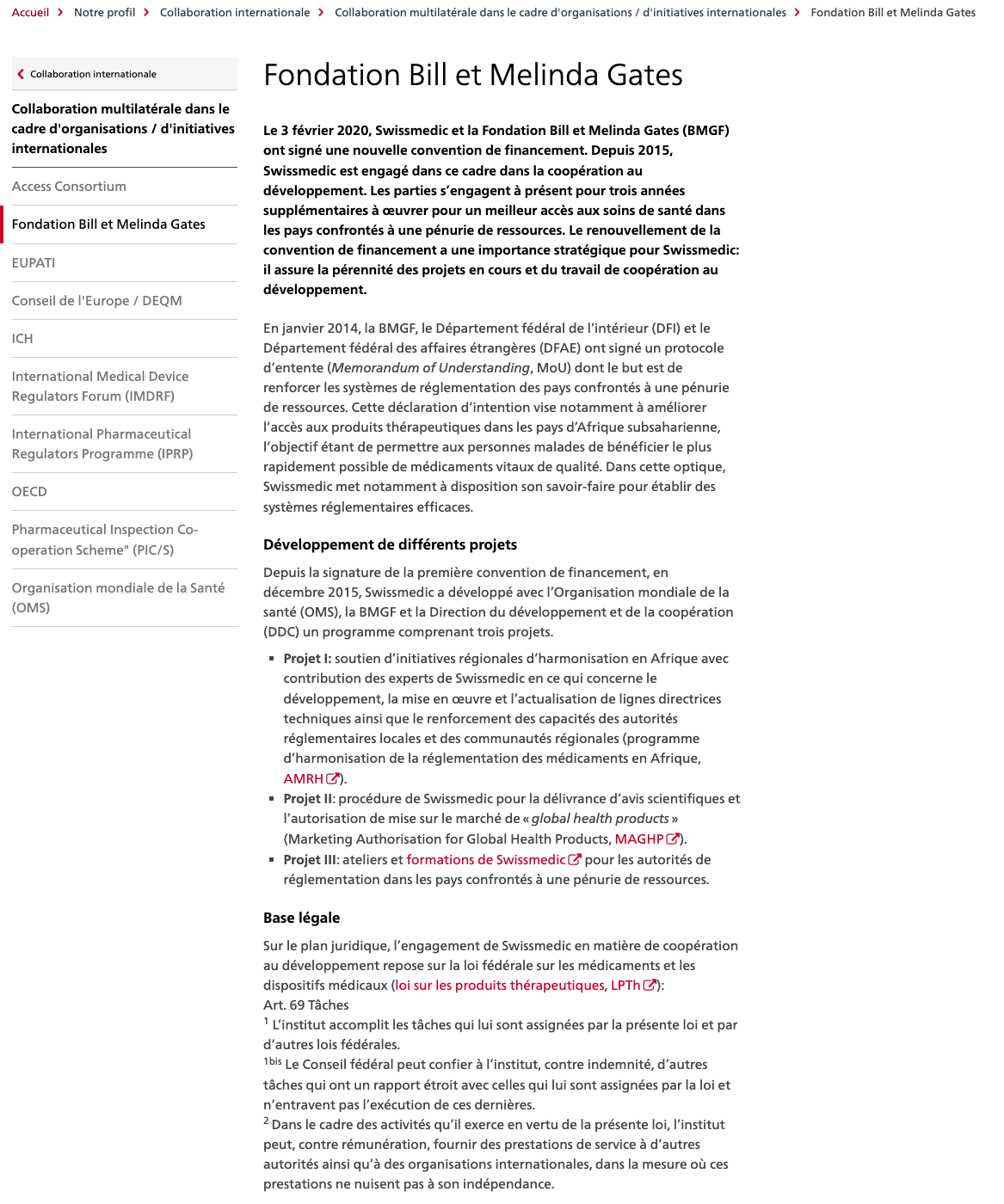 Swissmedic Partenaire 2020 Bill and Melinda Gates Foundation
