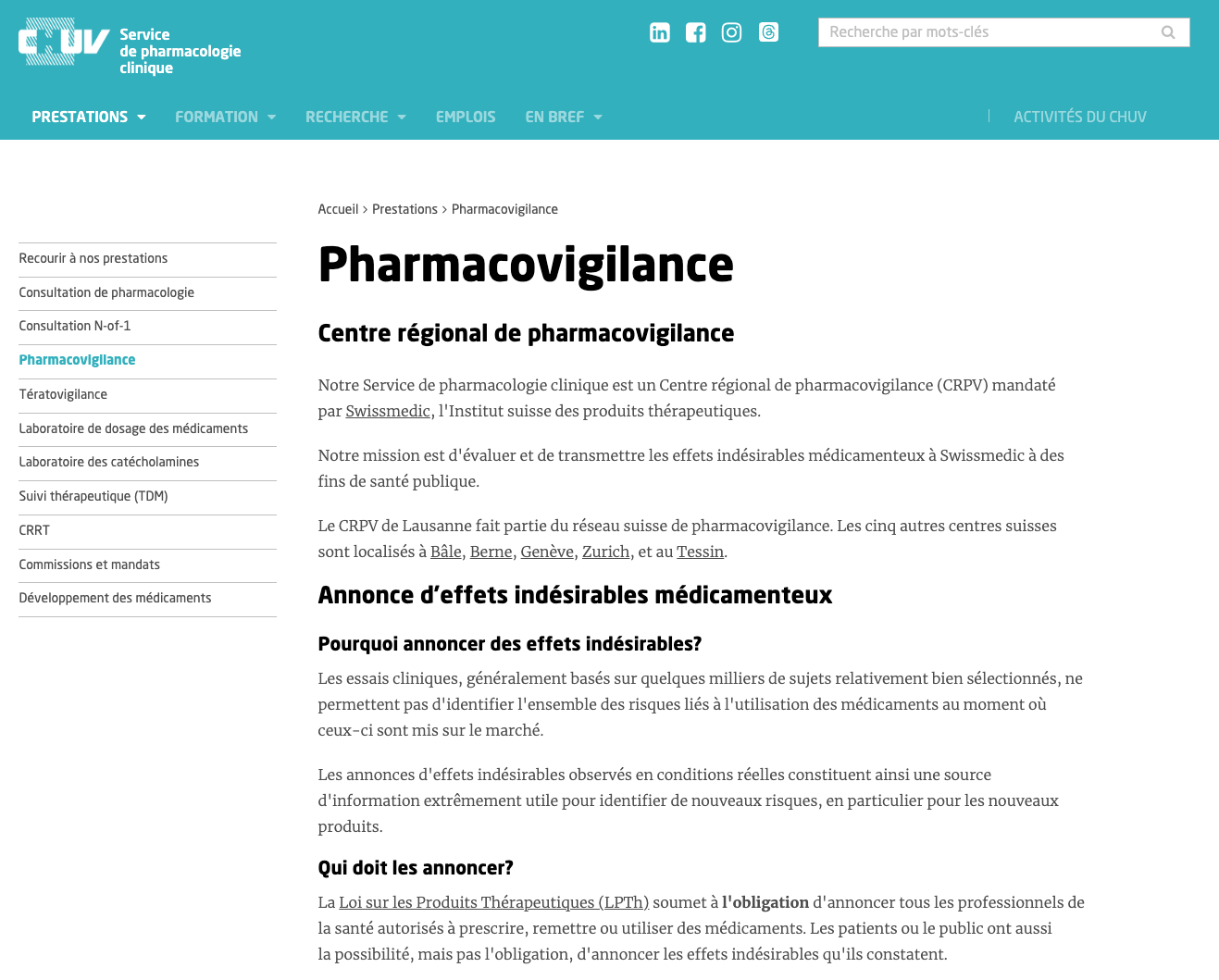 CHUV_Centre de pharmacovigilance