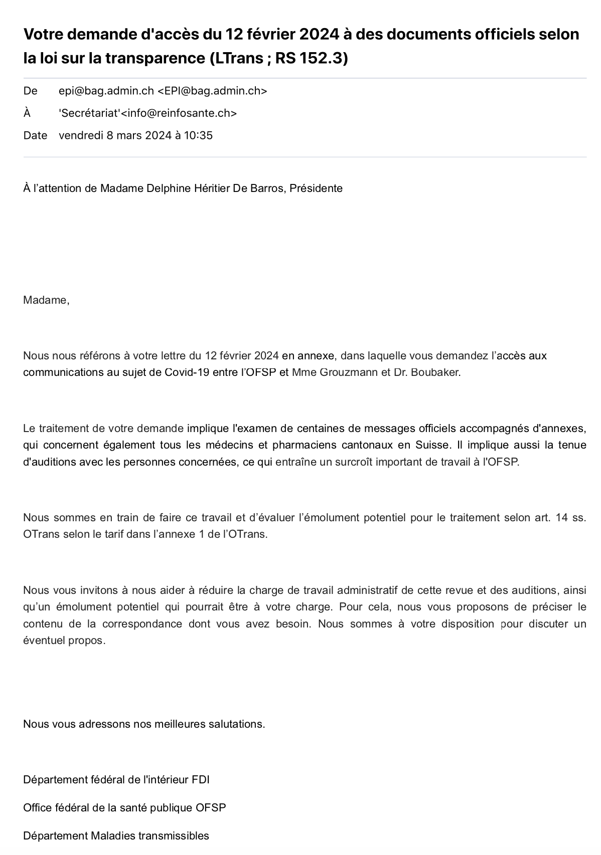LETTRE_2024-02-08_RSSI_OFSP Loi Transparence Communication avec médecin cantonal_RESPONSE OFSP_2024-03-08_Lettre RSSI recue 2024-02-13_COVER