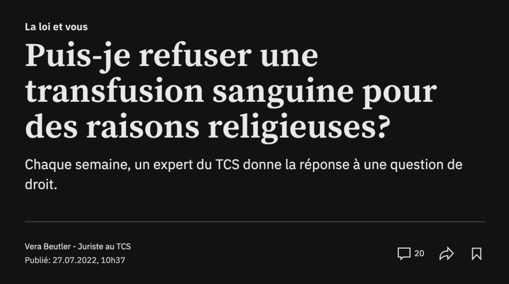 TDG_2022-07-27_Puis-je refuser une transfusion sanguine?