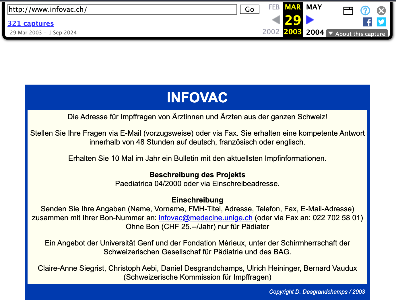 InfoVac_2003_Web Archive_Homepage