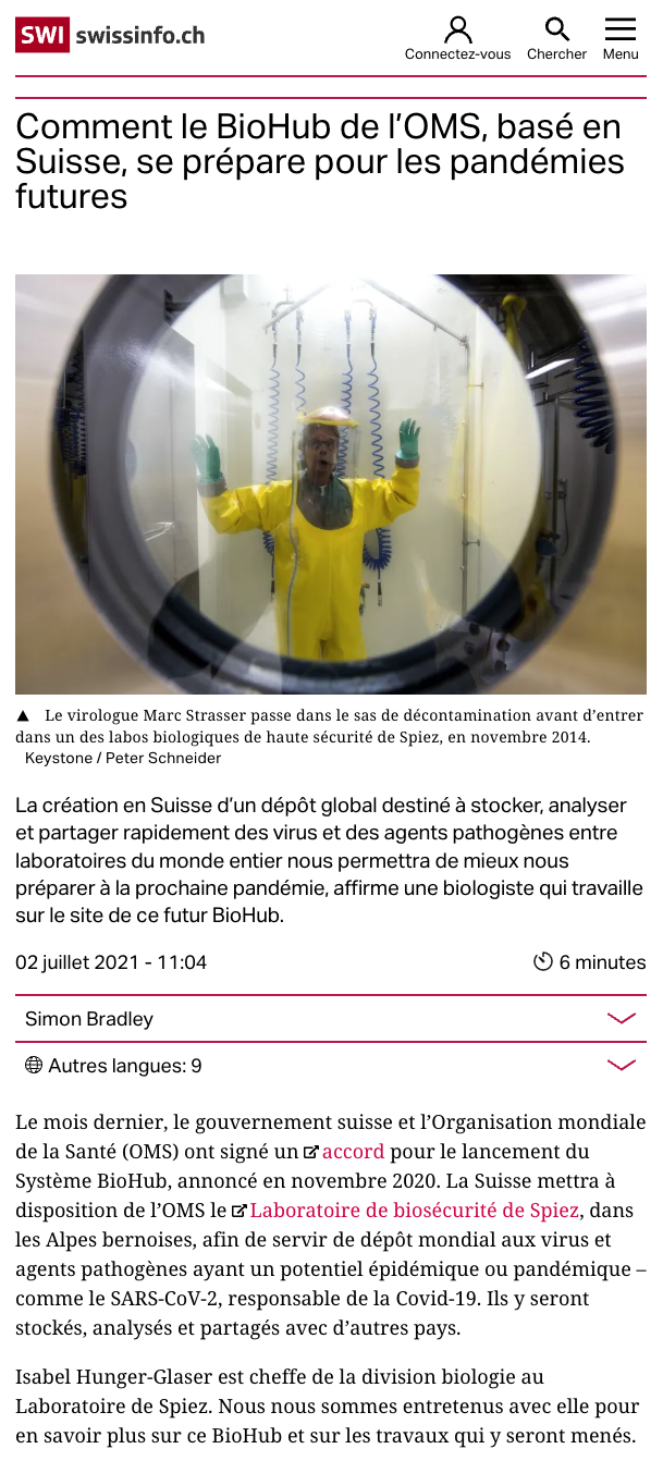 SWISS INFO 2021 OMS BIOHUB SPIEZ