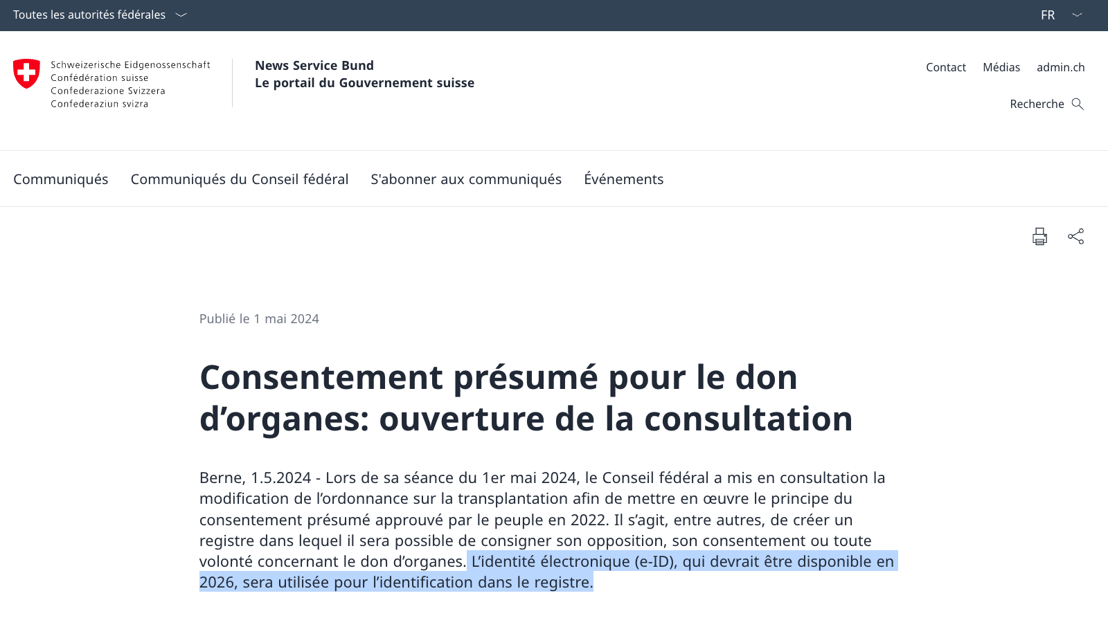 CH-ADMIN Don d'organes et identité numérique