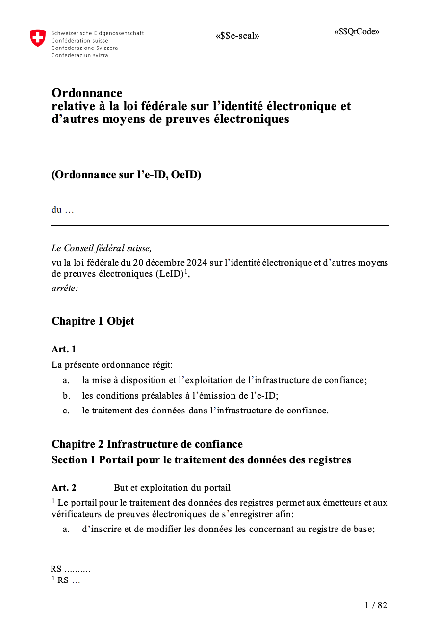 Ordonnance relative à la loi fédérale sur l'identité éléctronique