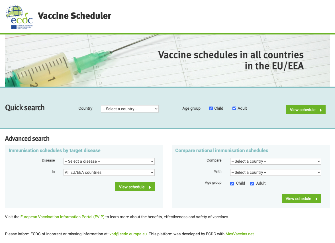 E-CDC Vaccine schedule recherche par pays