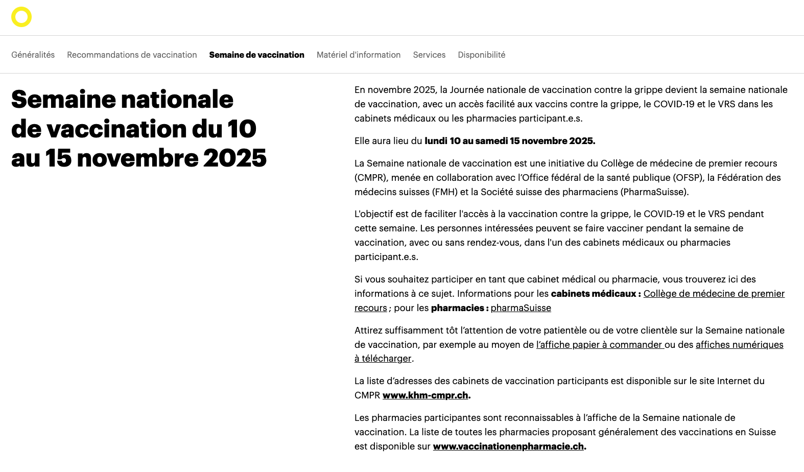 OFSP 2025 Semaine de la vaccination