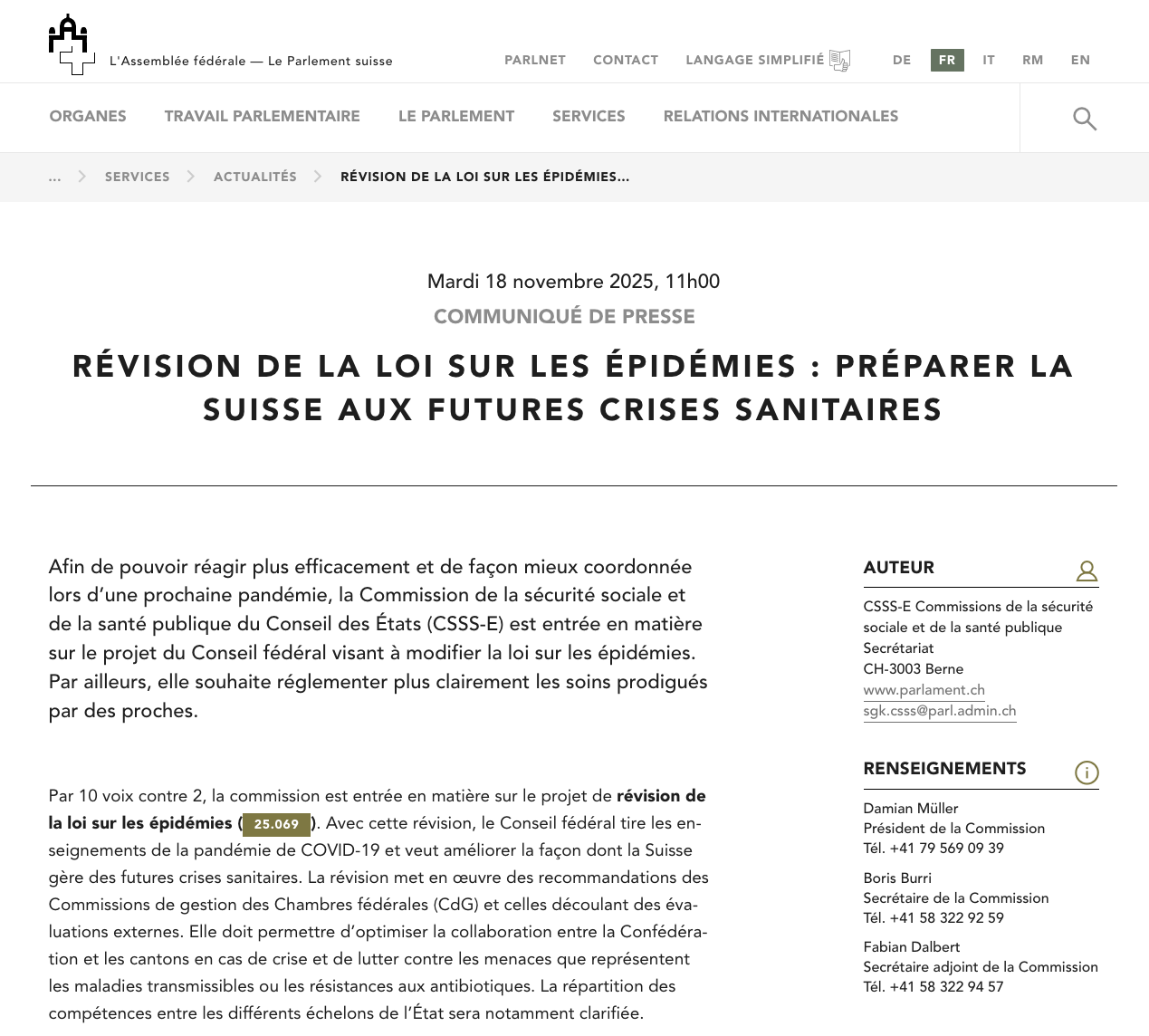 LoiEpi_2025-11-18_Communiqué de presse Parlement revisions