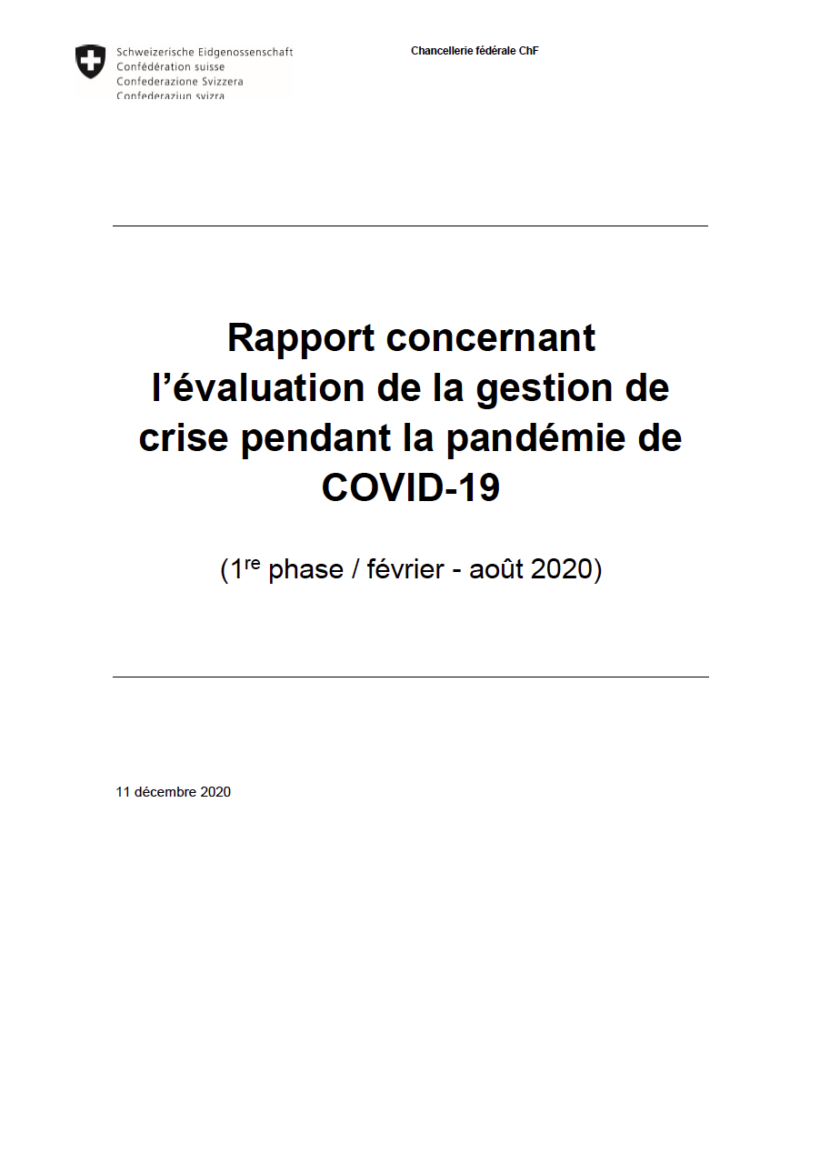 2020-12-11_CH-Chancellerie Fed_COVID Rapport concernant l’évaluation de la gestion de crise pendant la pandémie de COVID-19 (1re phase) COVER