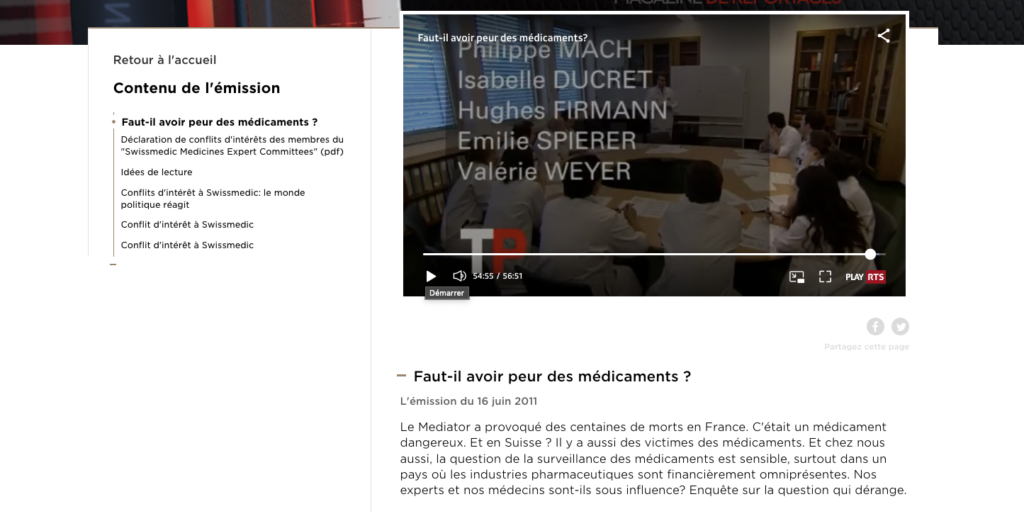 Temps Présent 2011 Faut-il avoir peur des médicaments Swissmedic