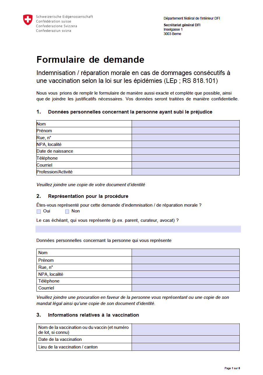 OFSP Formulaire de demande Indemnisation 2024-10